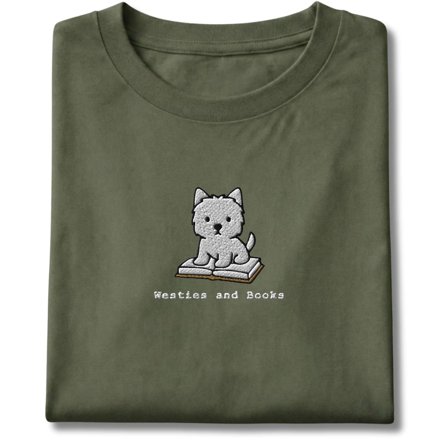 Embroidered Westies and Books Tee