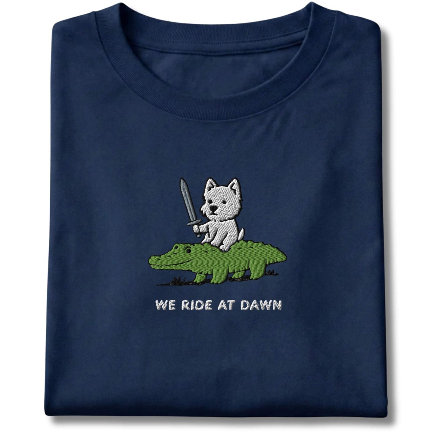 Embroidered Westie We Ride At Dawn Tee