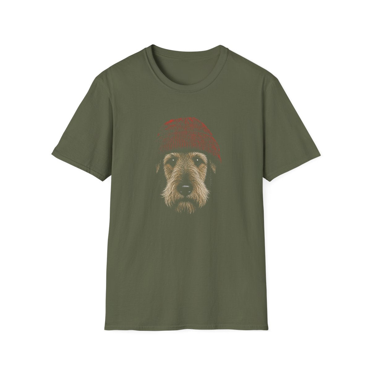 Airedale Terrier In Beanie Tee - Military Green