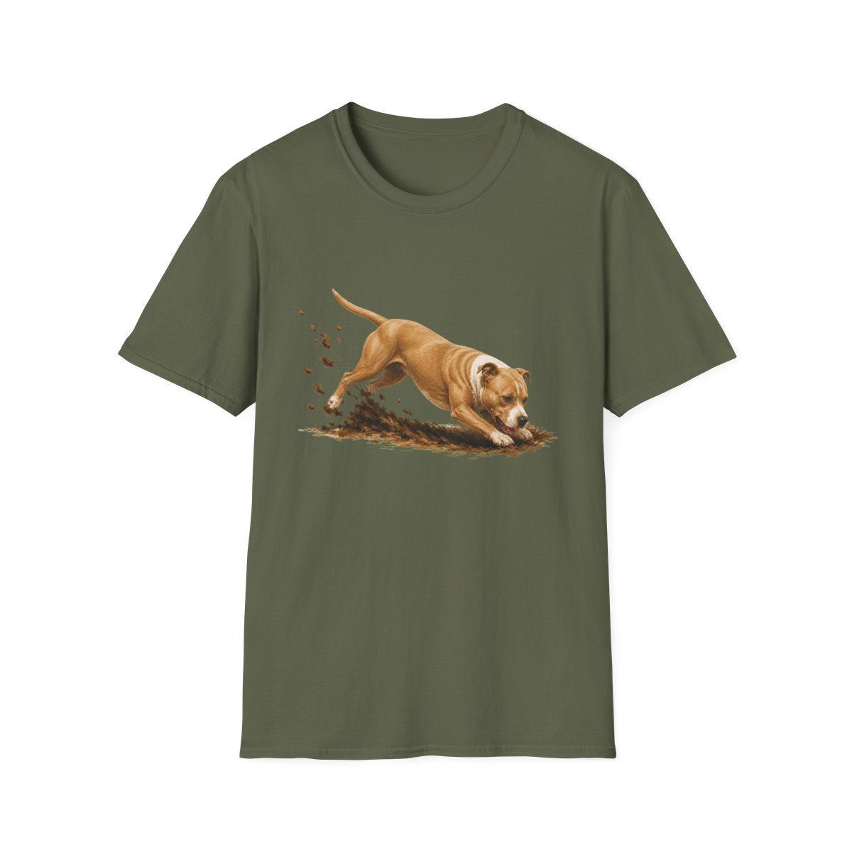 American Pit Bull Terrier Excavating Mode On Tee - Military Green