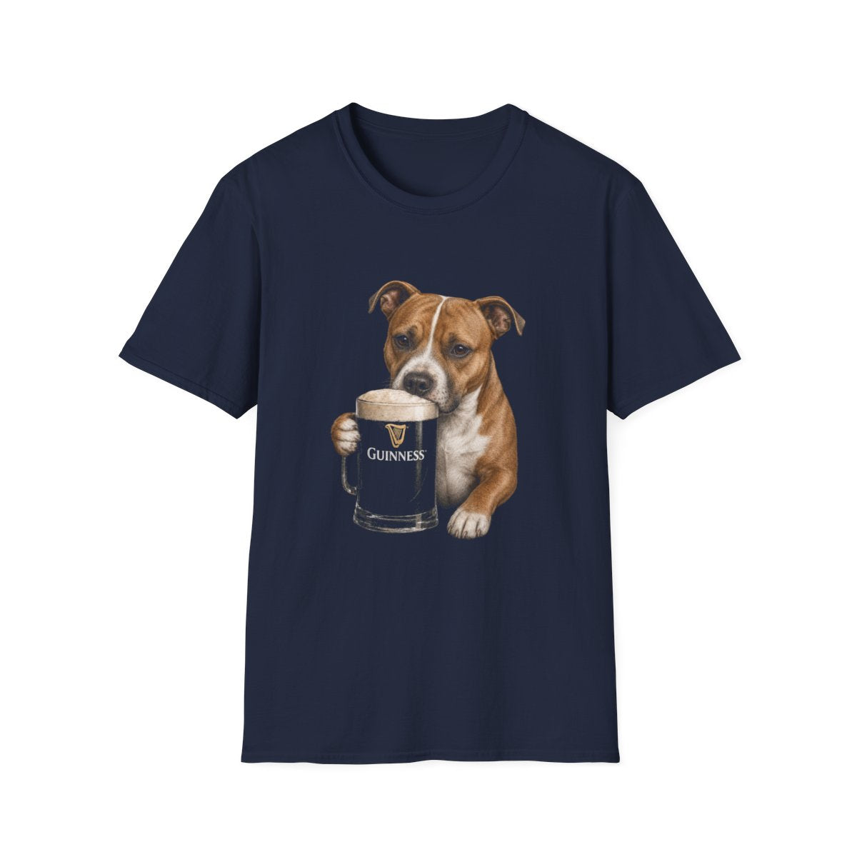 American Staffordshire Terrier With A Pint Tee - Navy