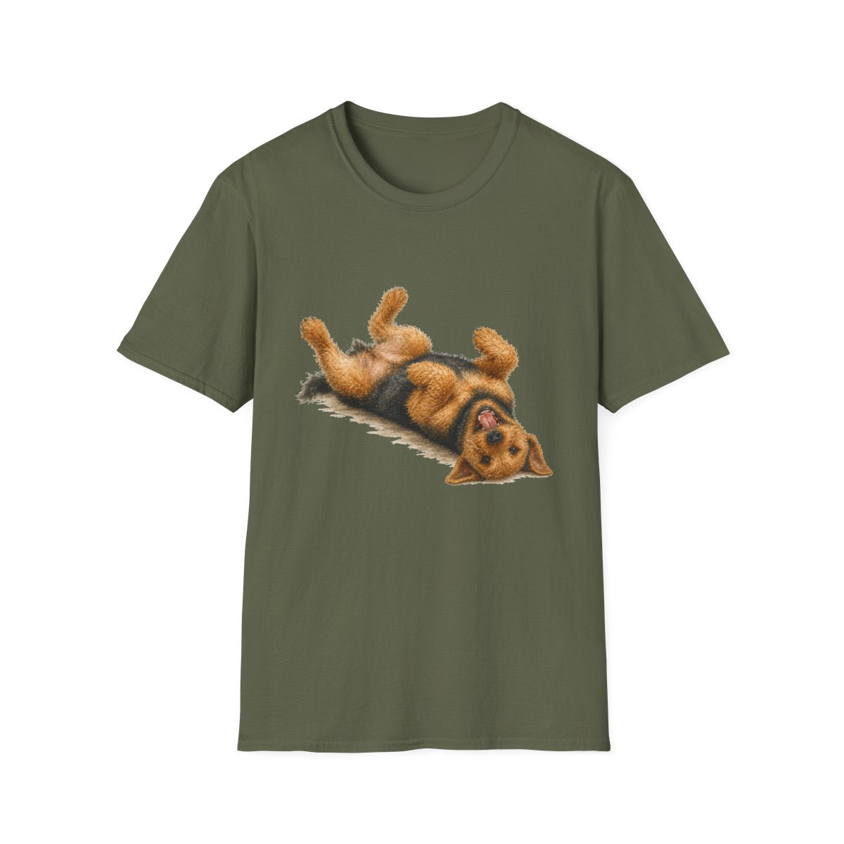 Belly Rubs Airedale Terrier Tee - Military Green
