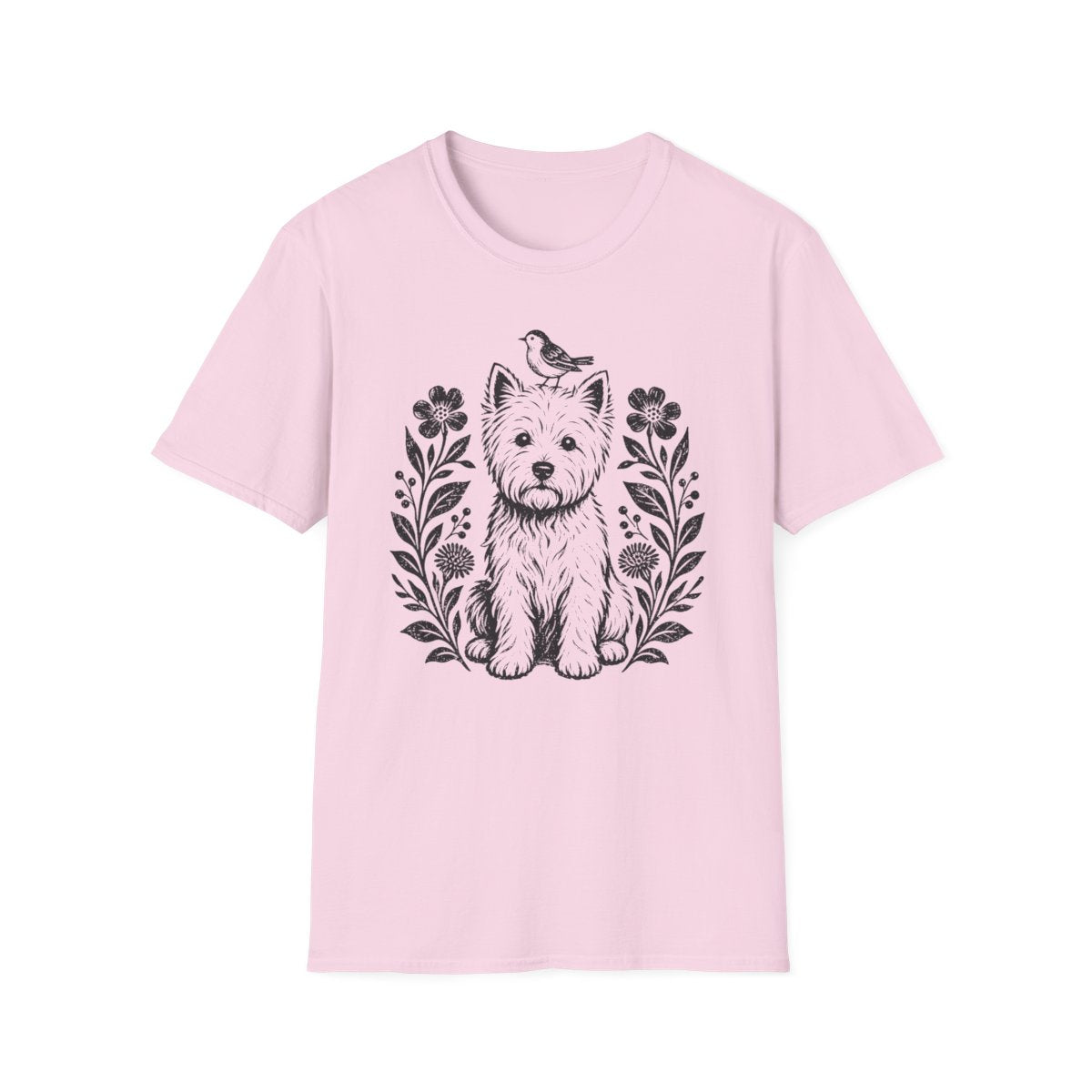 Bird On Head Westie Tee - Light Pink