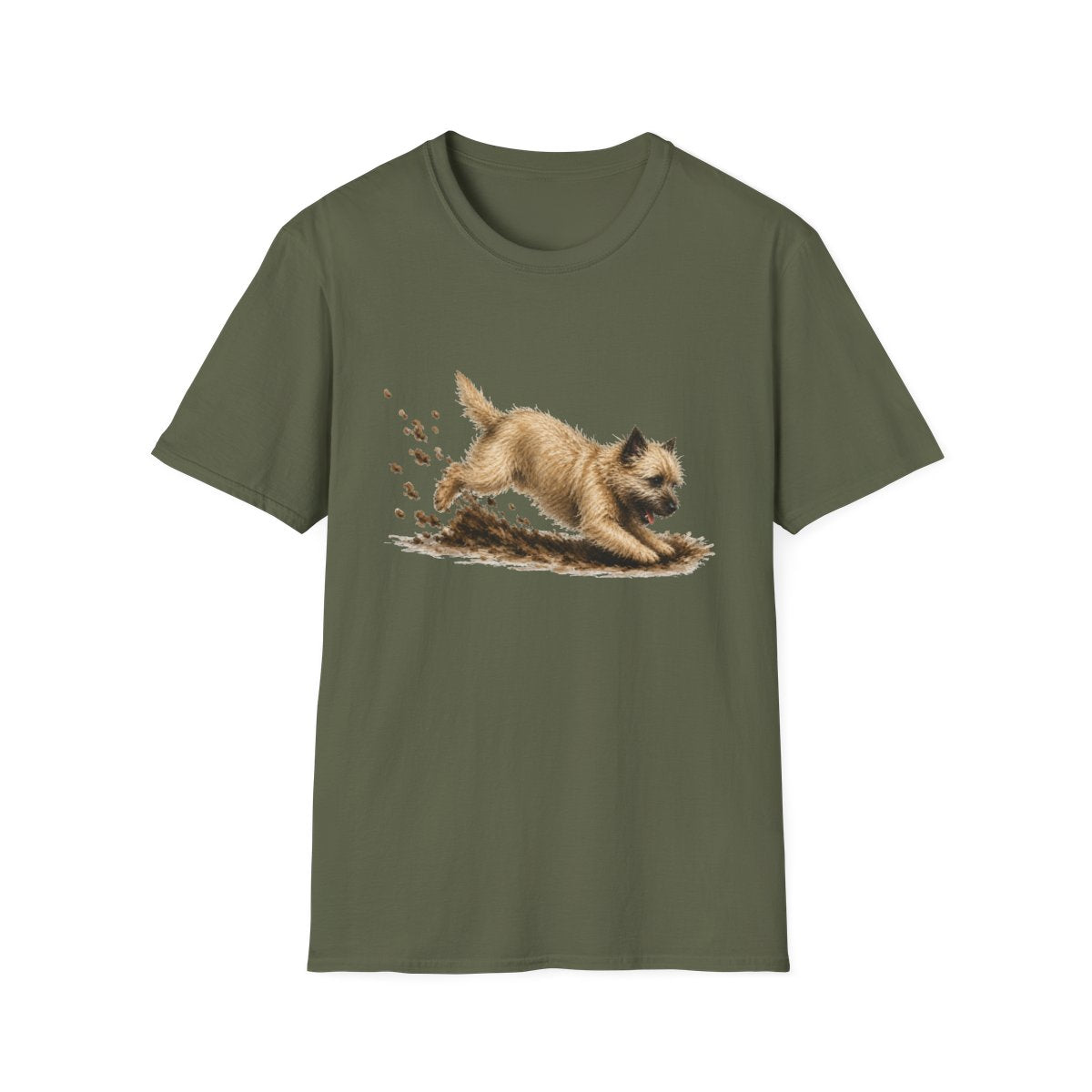 Cairn Terrier Excavating Mode On Tee - Military Green