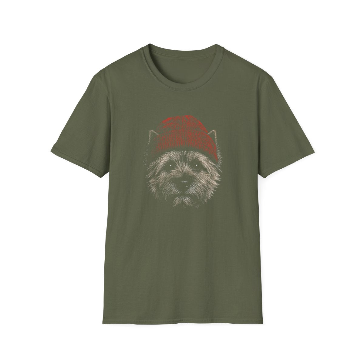 Cairn Terrier In Beanie Tee - Military Green