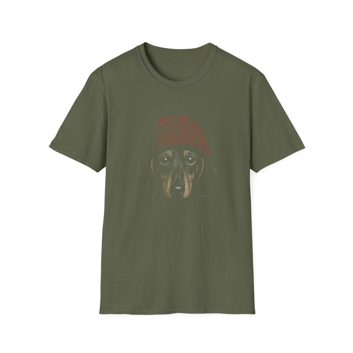 Dachshund In Beanie Tee - Military Green