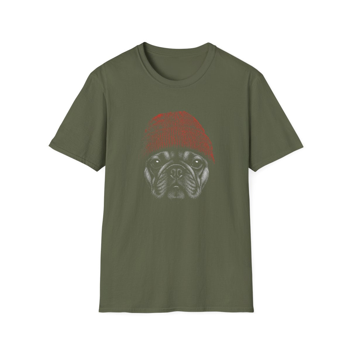 French Bulldog In Beanie Tee - Military Green