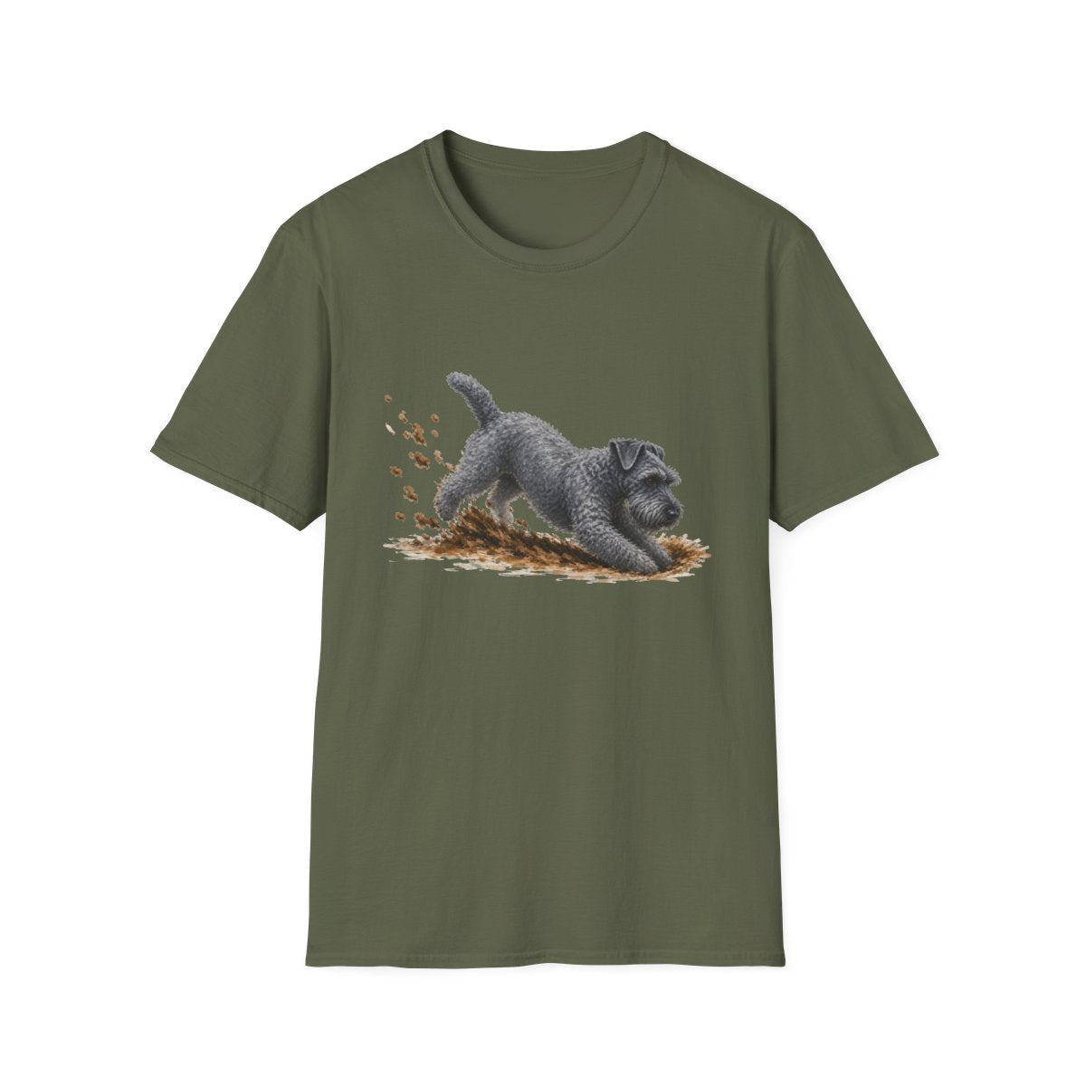 Kerry Blue Terrier Excavating Mode On Tee - Military Green