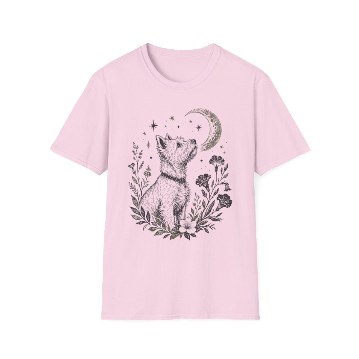 Moonlit Floral Westie Tee - Light Pink