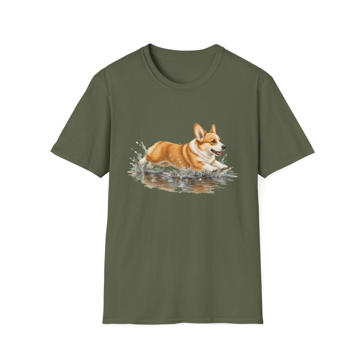 No Puddle Left Behind Corgi Tee - Military Green