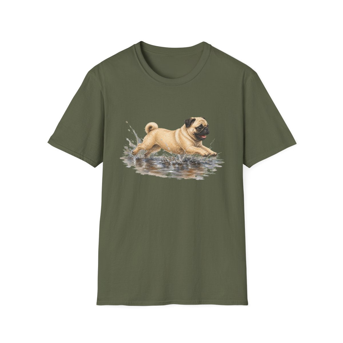 No Puddle Left Behind Pug Tee - Military Green