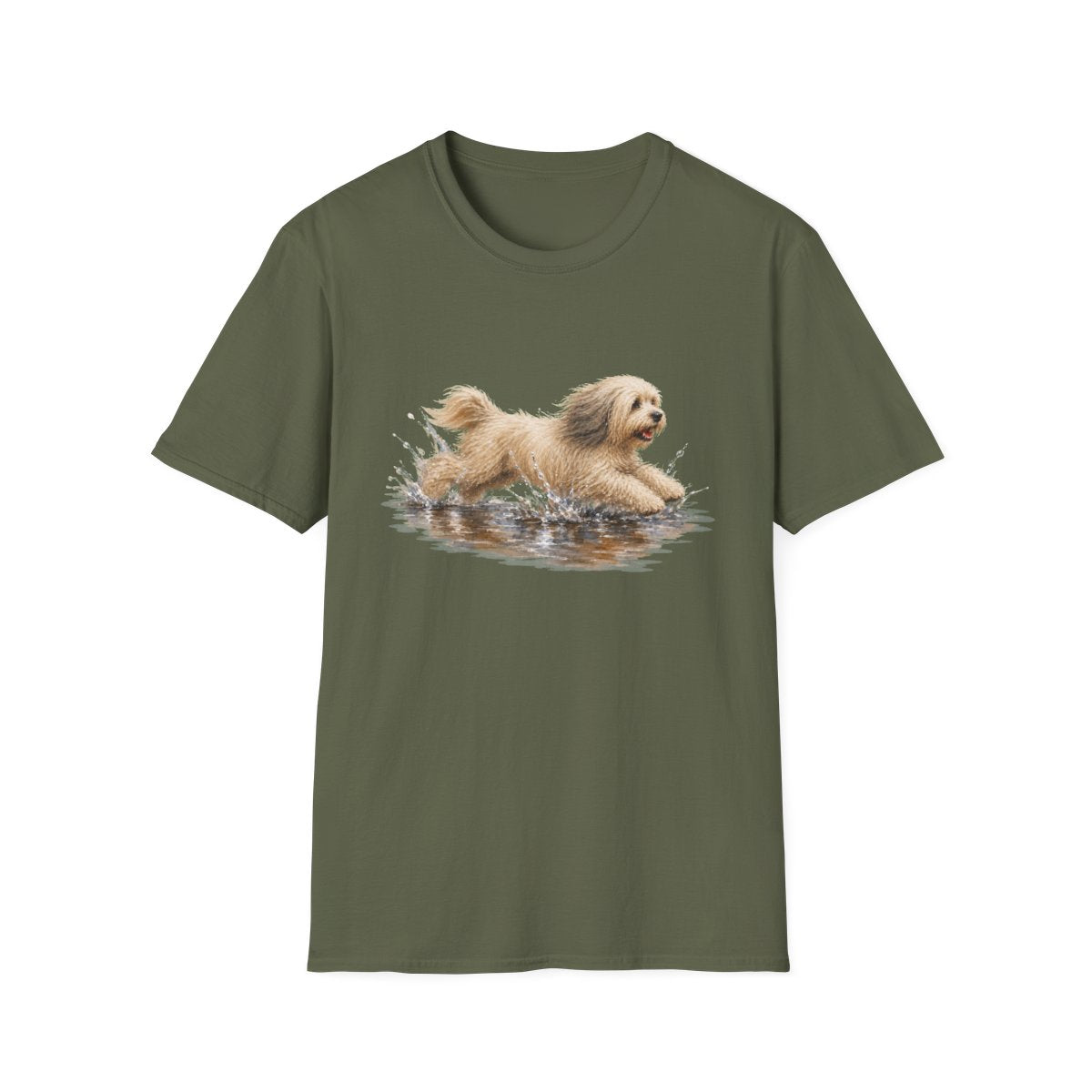 No Puddle Left Behind Tibetan Terrier Tee - Military Green