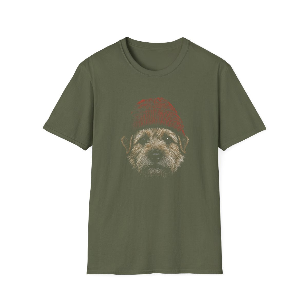 Norfolk Terrier In Beanie Tee - Military Green