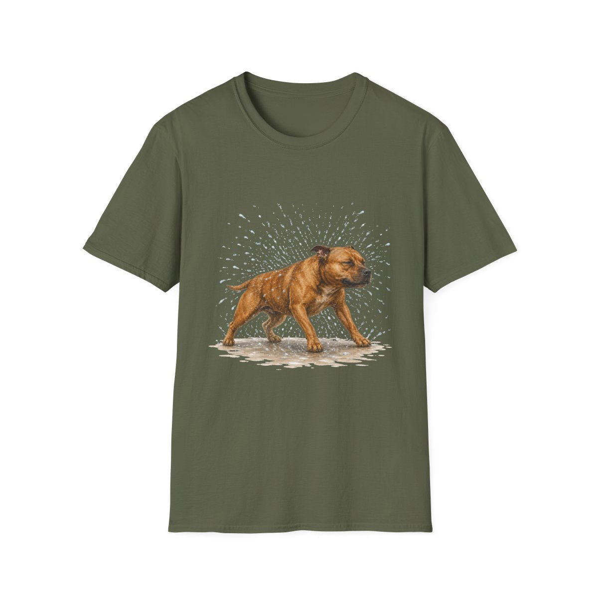Not A Fan Of Bath Time Staffordshire Bull Terrier Tee - Military Green