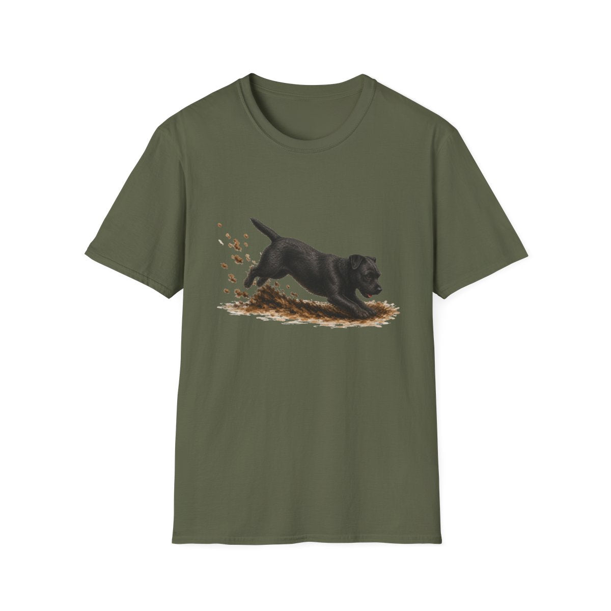 Patterdale Terrier Excavating Mode On Tee - Military Green