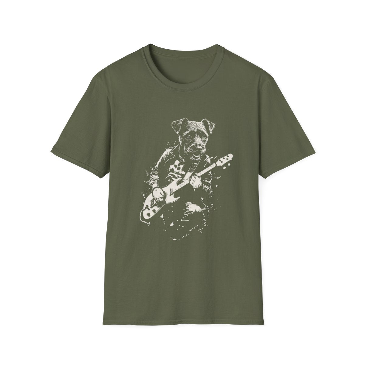 Patterdale Terrier Rocking Guitar Tee - Military Green