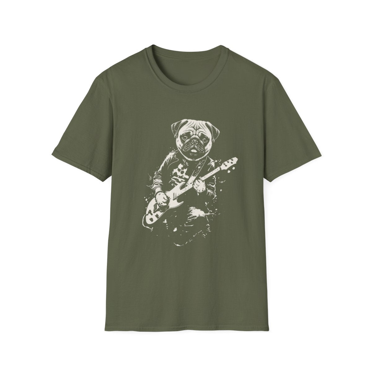 Pug Rocking Guitar Tee - Military Green