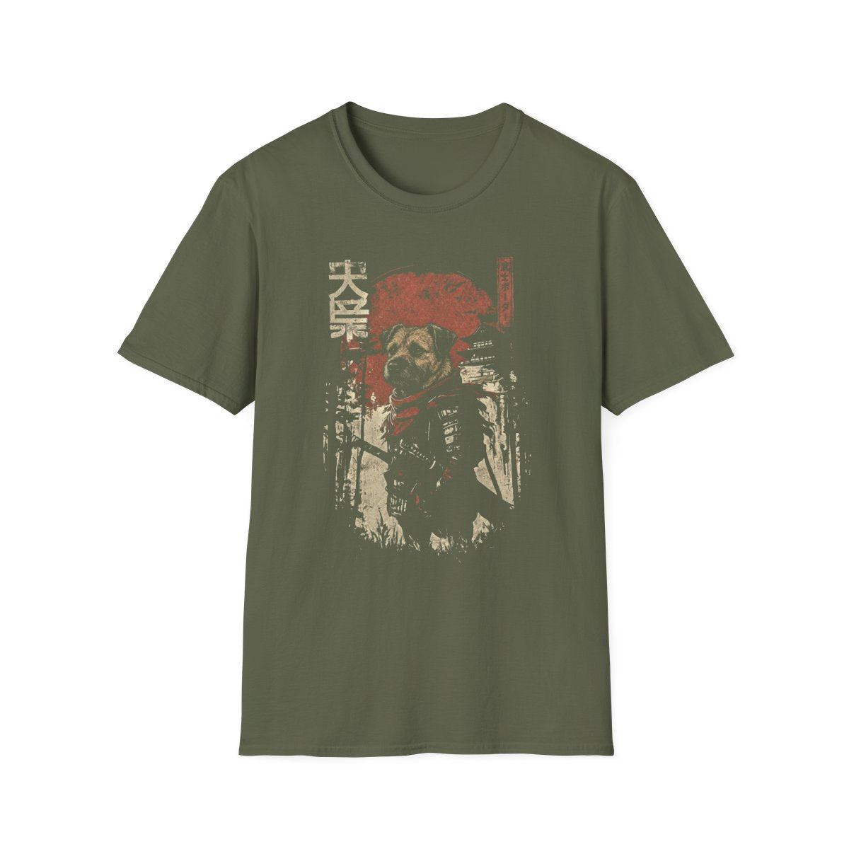 Samurai Border Terrier Warrior Tee - Military Green