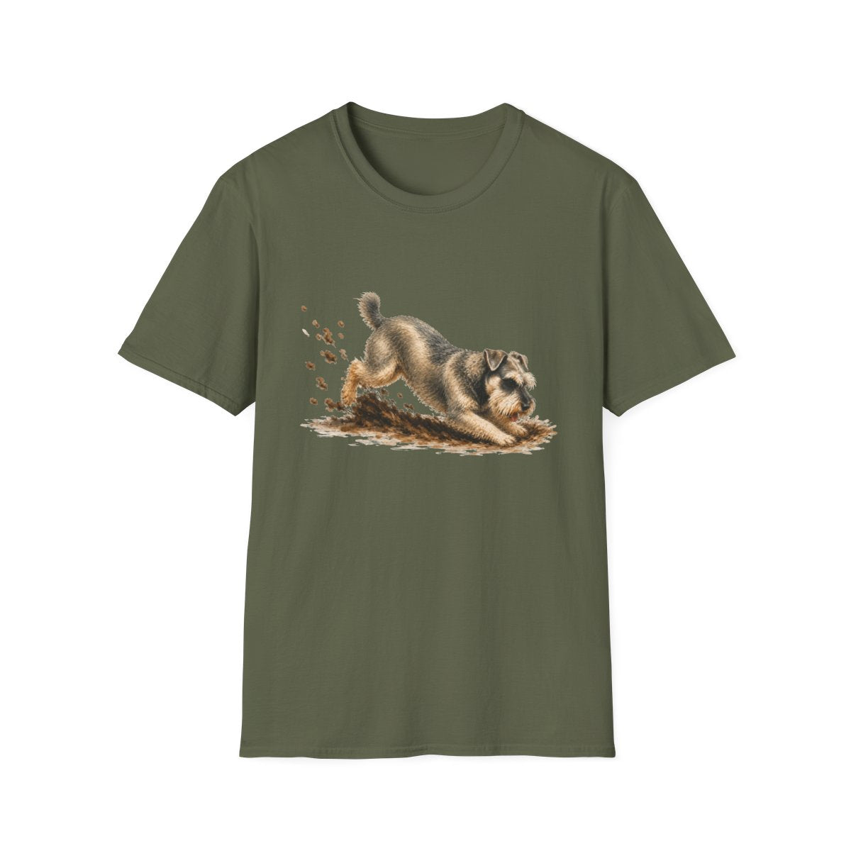 Schnauzer Excavating Mode On Tee - Military Green
