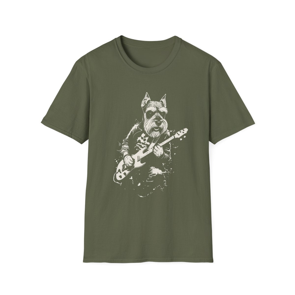 Schnauzer Rocking Guitar Tee - Military Green