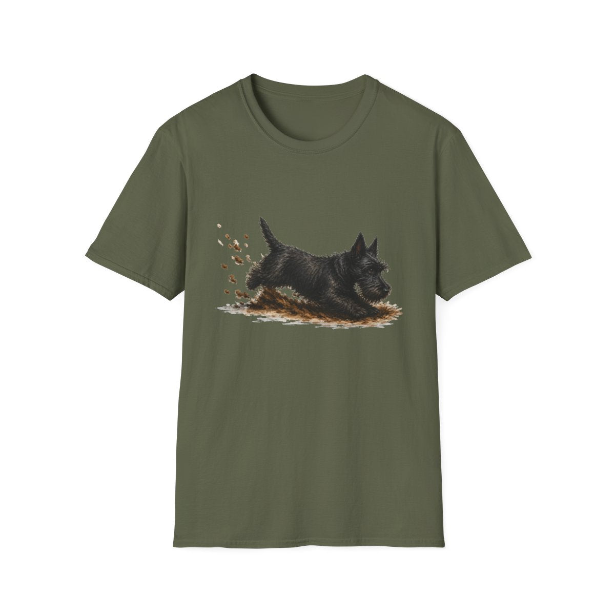 Scottish Terrier Excavating Mode On Tee - Military Green
