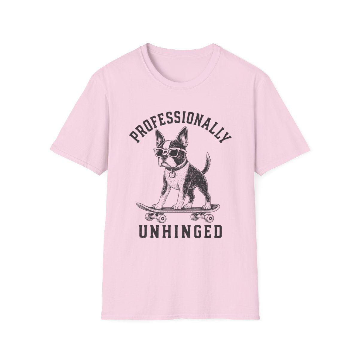 Skateboard Boston Terrier Tee - Light Pink