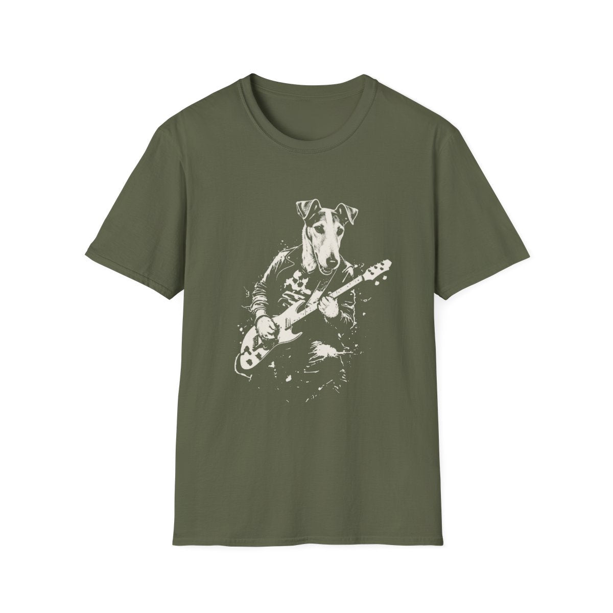 Smooth Fox Terrier Rocking Guitar Tee - Military Green
