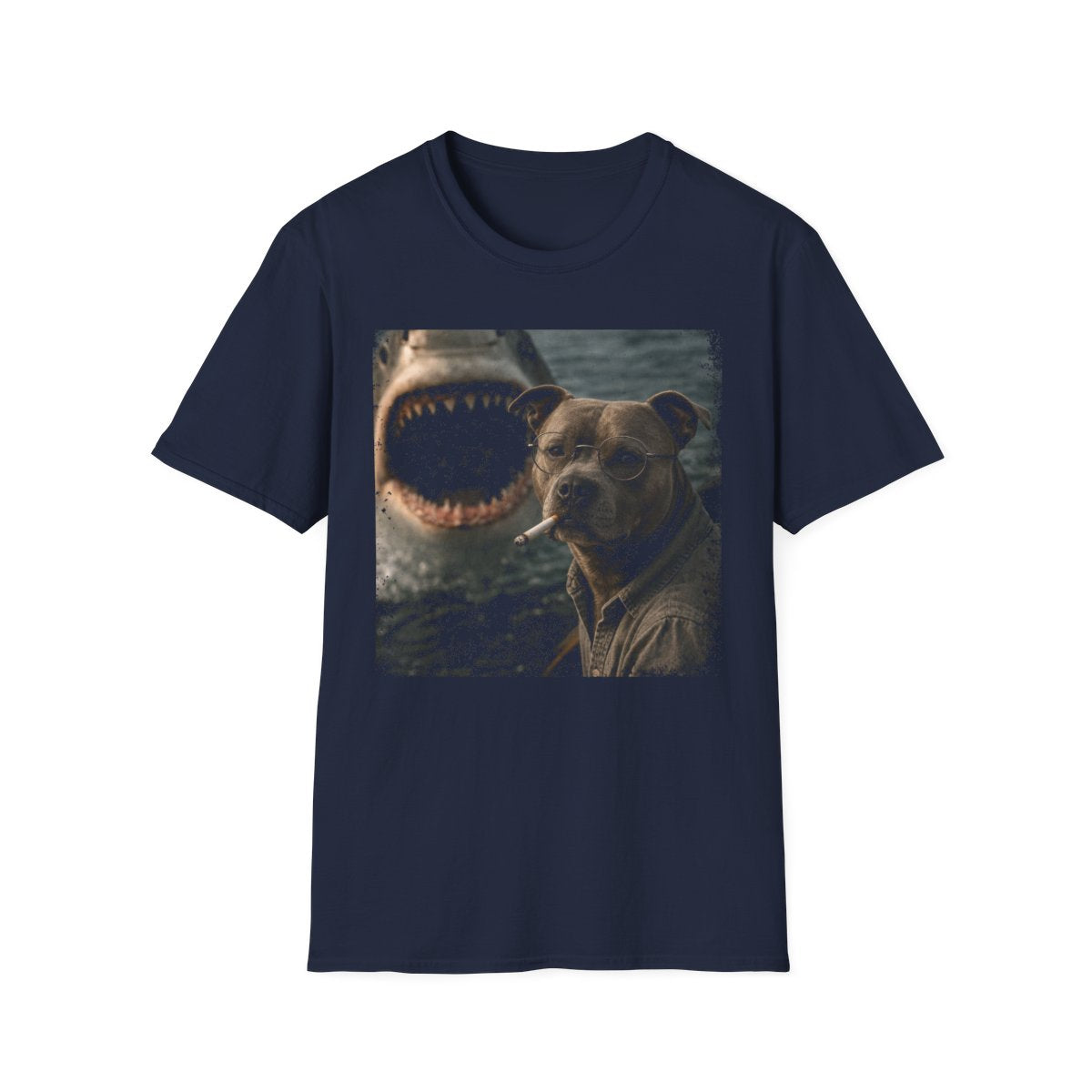 Staffordshire Bull Terrier and Shark Tee - Navy