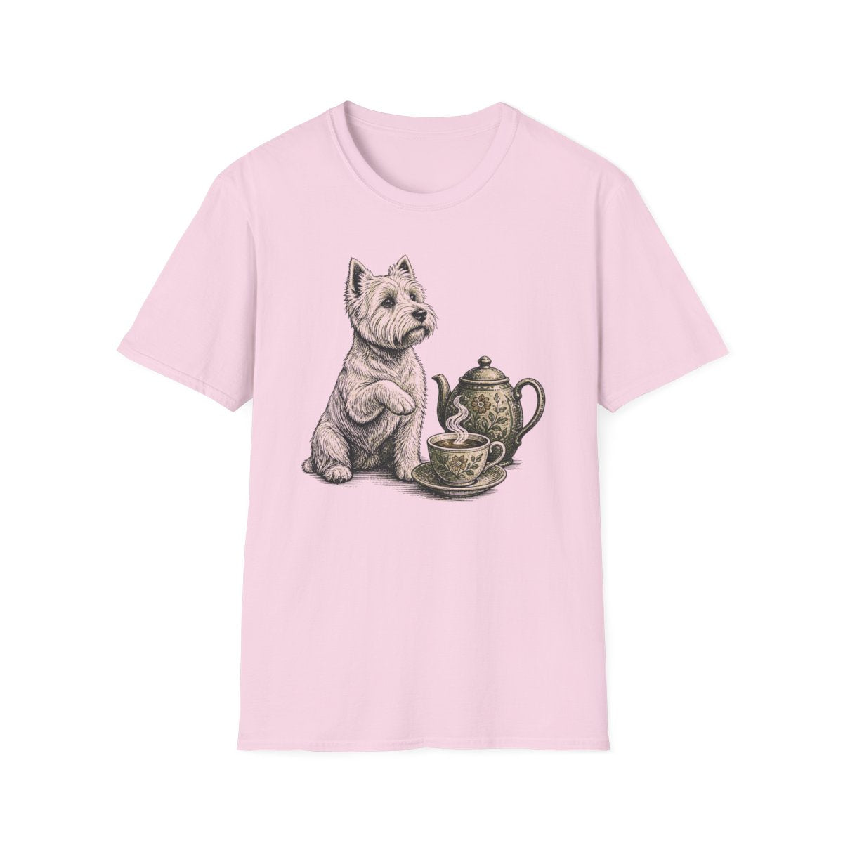 Tea Time Westie Tee - Light Pink