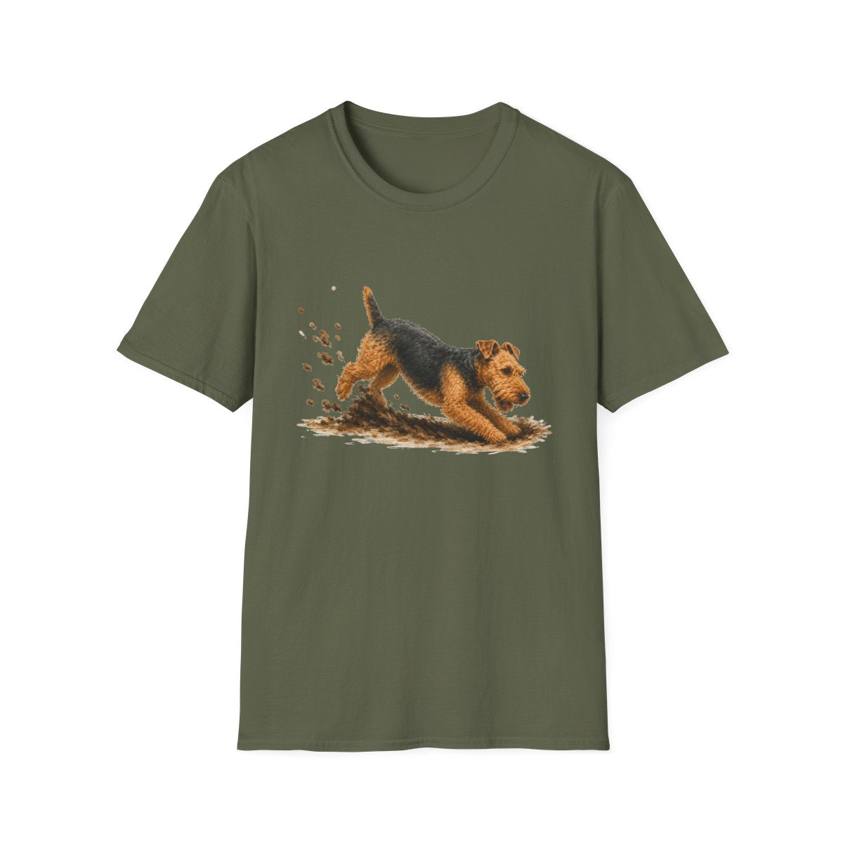 Welsh Terrier Excavating Mode On Tee - Military Green