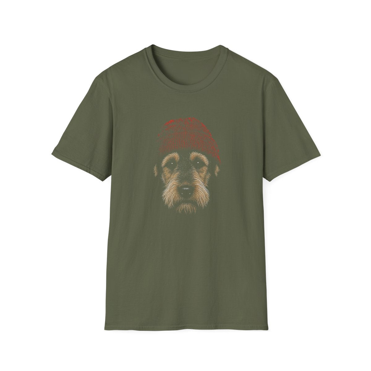 Welsh Terrier In Beanie Tee - Military Green