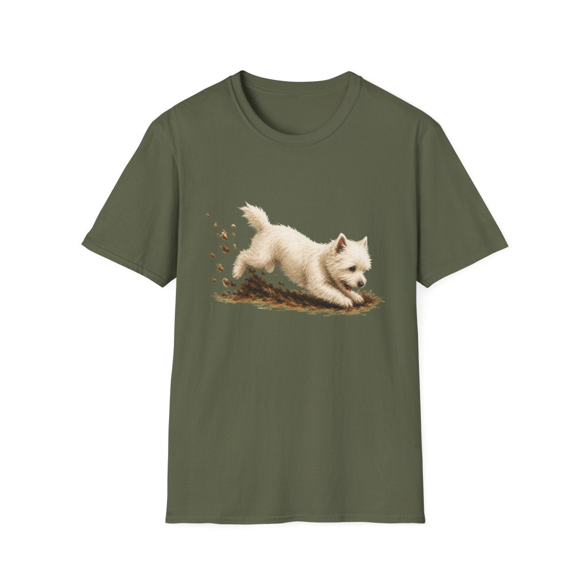 Westie Excavating Mode On Tee - Military Green