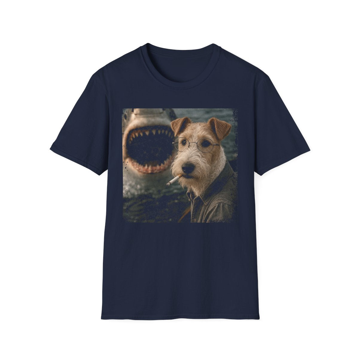 Wire Fox Terrier and Shark Tee - Navy