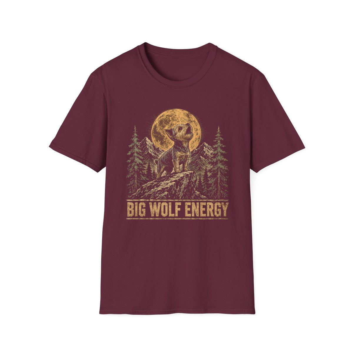 Yorkie Big Wolf Energy Tee - Maroon