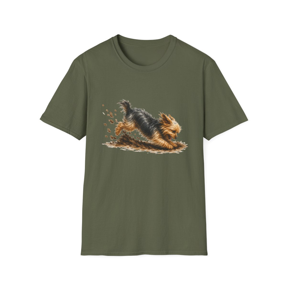 Yorkie Excavating Mode On Tee - Military Green