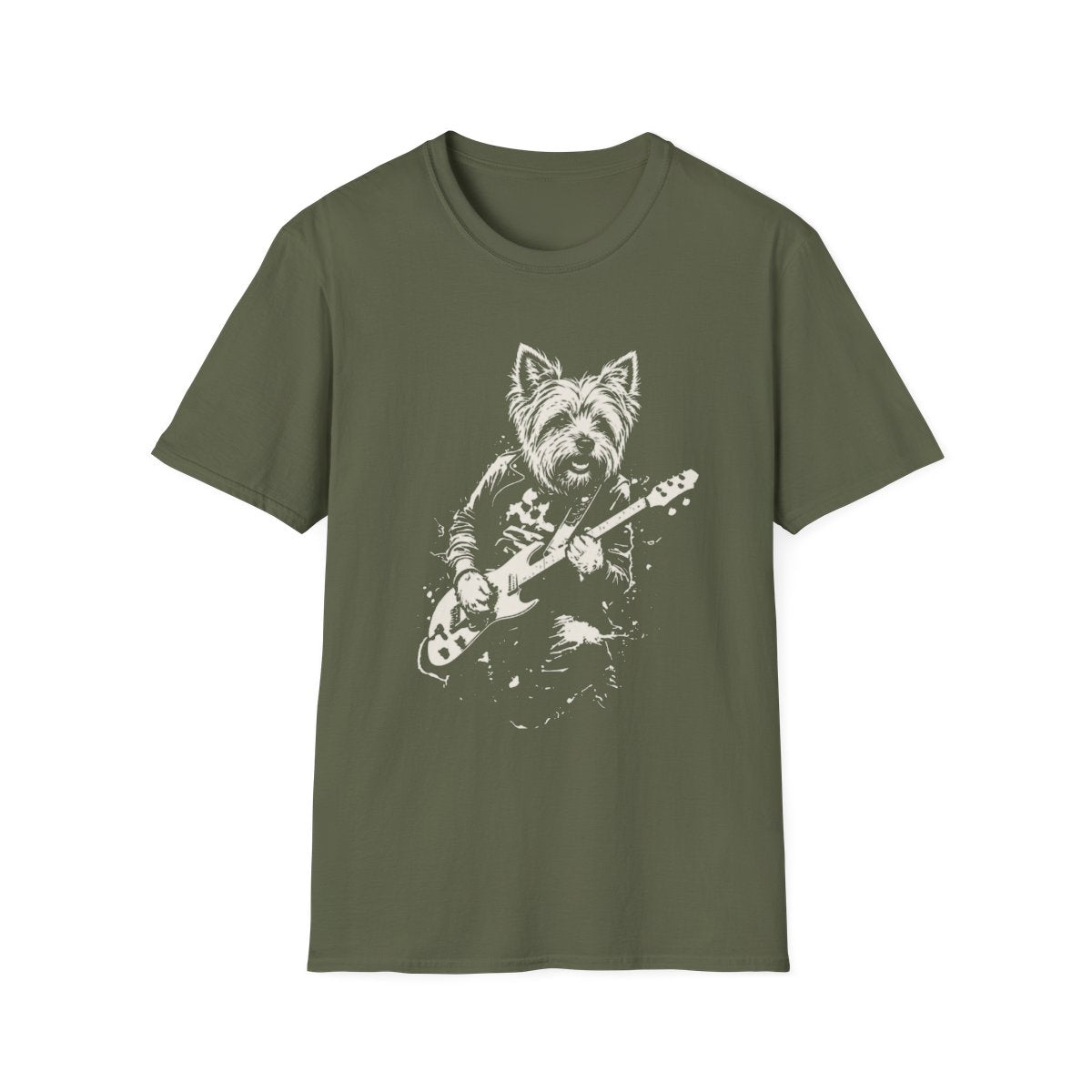 Yorkshire Terrier Rocking Guitar Tee - Military Green