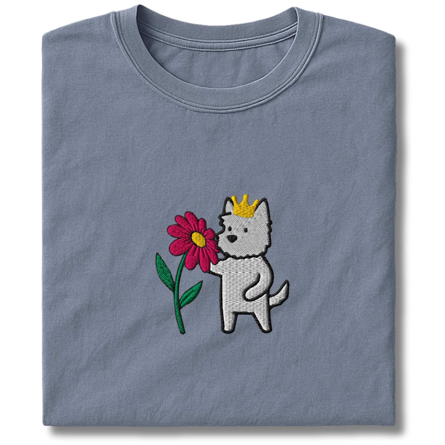 Embroidered Westie And Flower T-Shirt