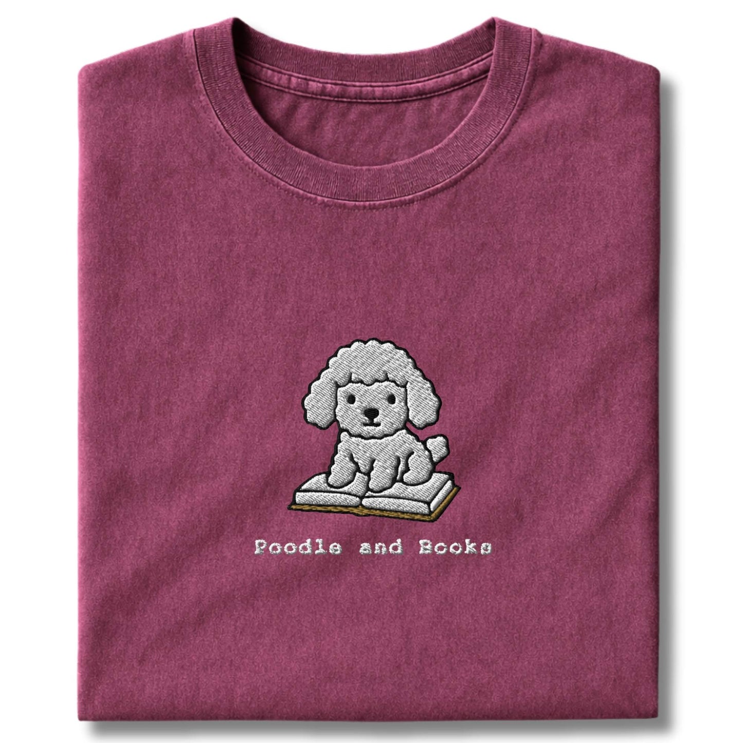 Embroidered Poodle And Books T-Shirt
