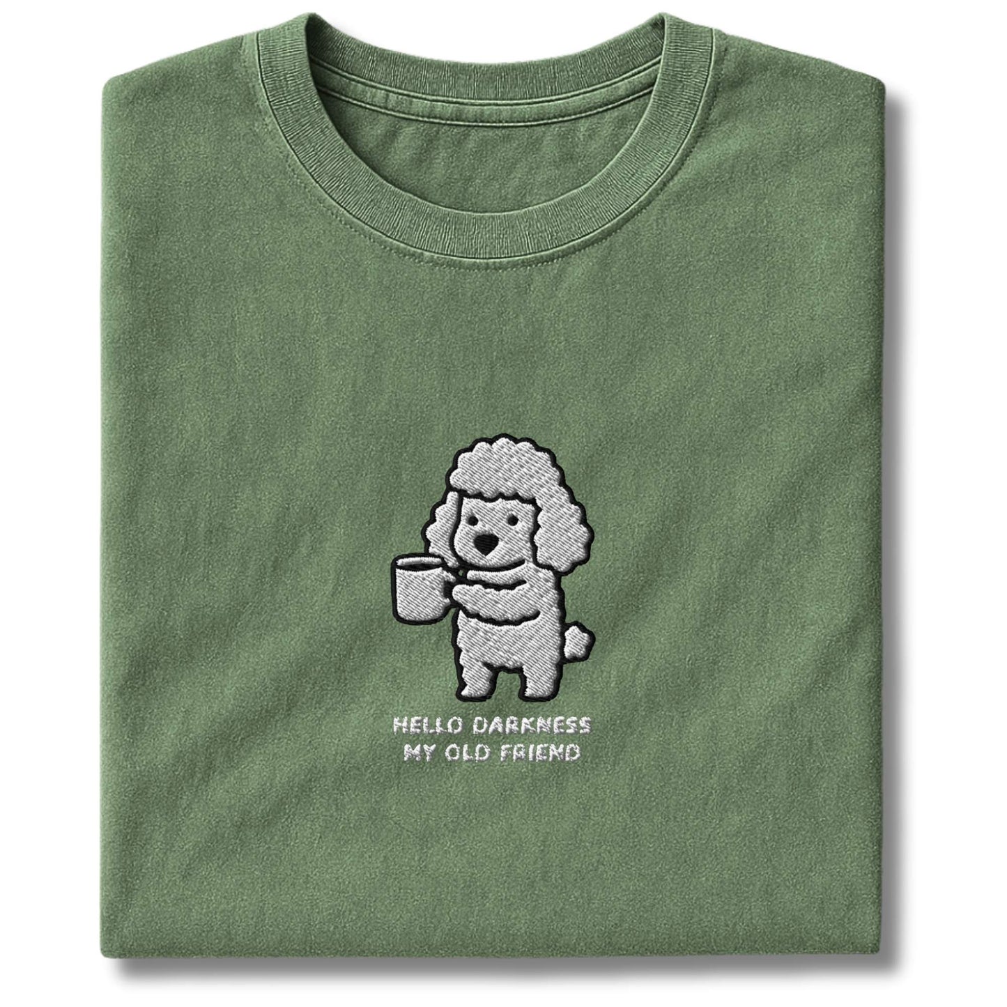 Embroidered Poodle Hello Darkness T-Shirt