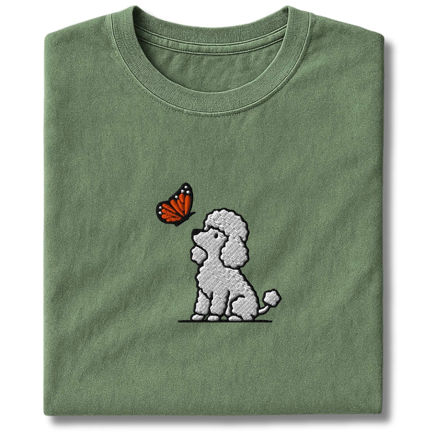 Embroidered Poodle And Butterfly T-Shirt