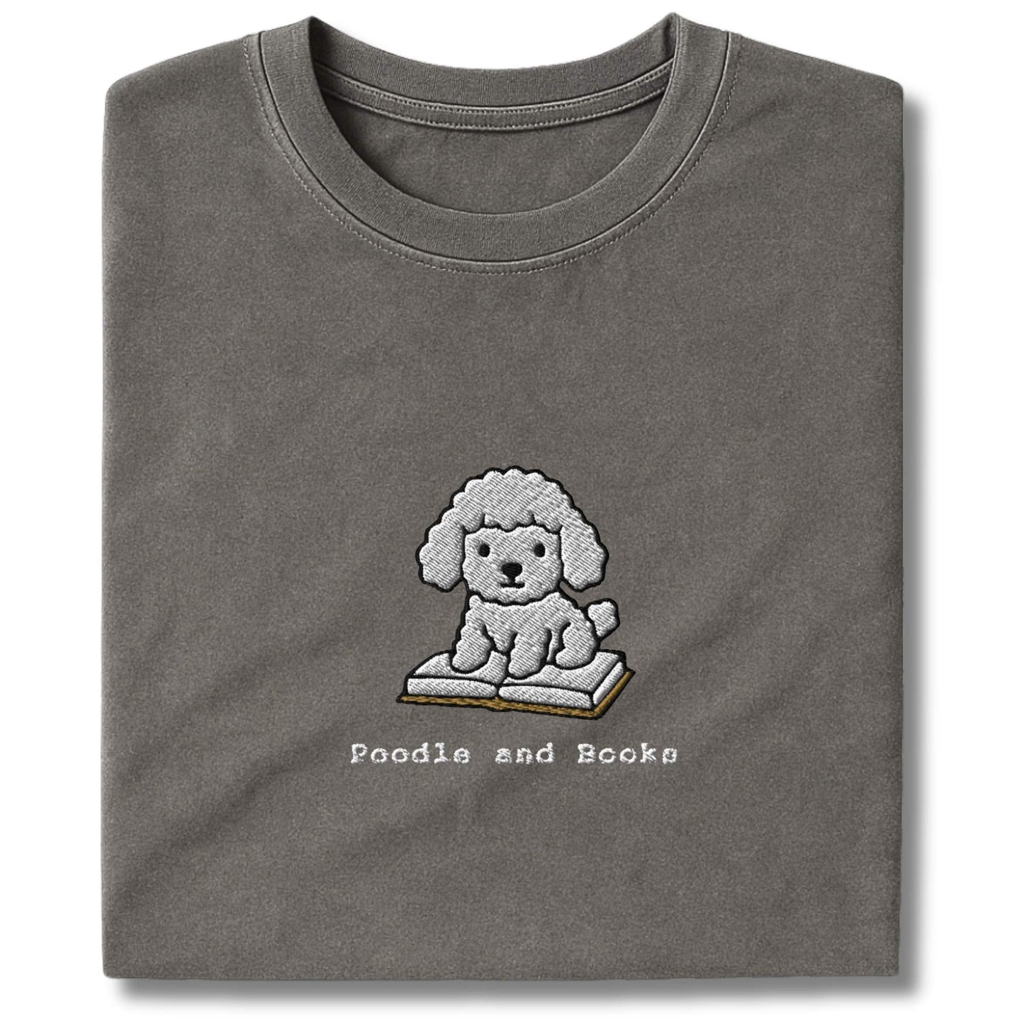 Embroidered Poodle And Books T-Shirt