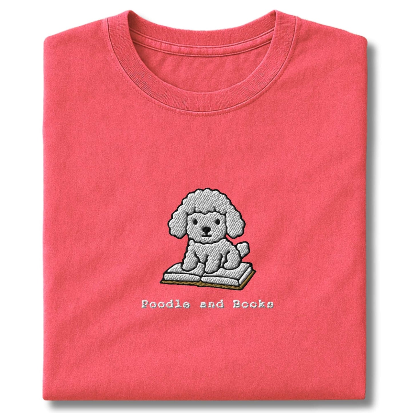 Embroidered Poodle And Books T-Shirt
