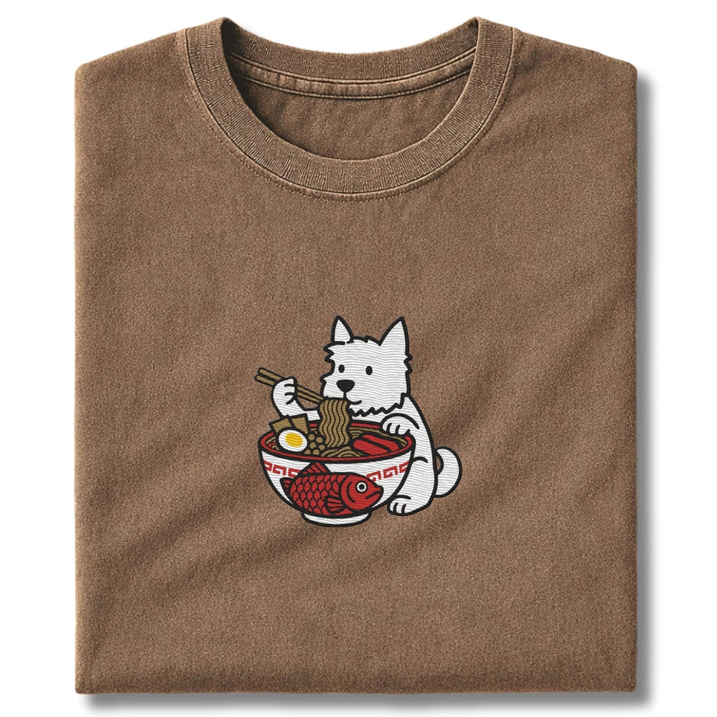 Embroidered Westie Eating Ramen T-Shirt