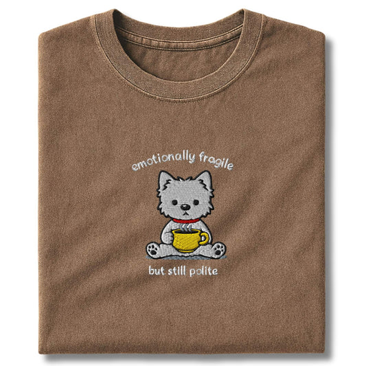 Embroidered Westie Emotionally Fragile T-Shirt