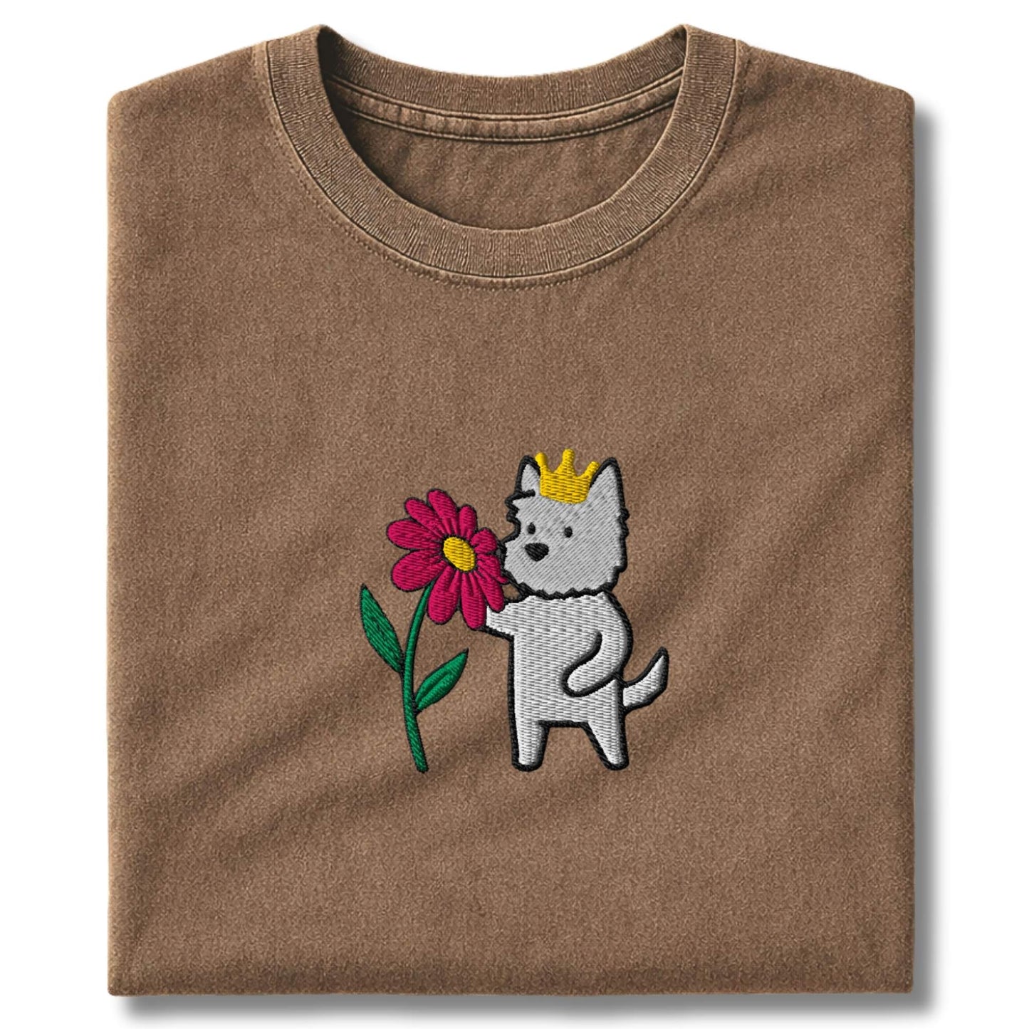 Embroidered Westie And Flower T-Shirt