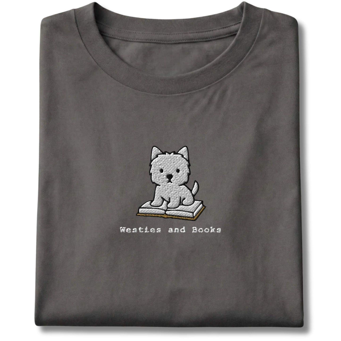 Embroidered Westies and Books Tee