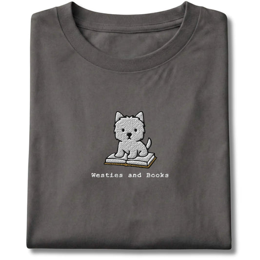 Embroidered Westies and Books Tee