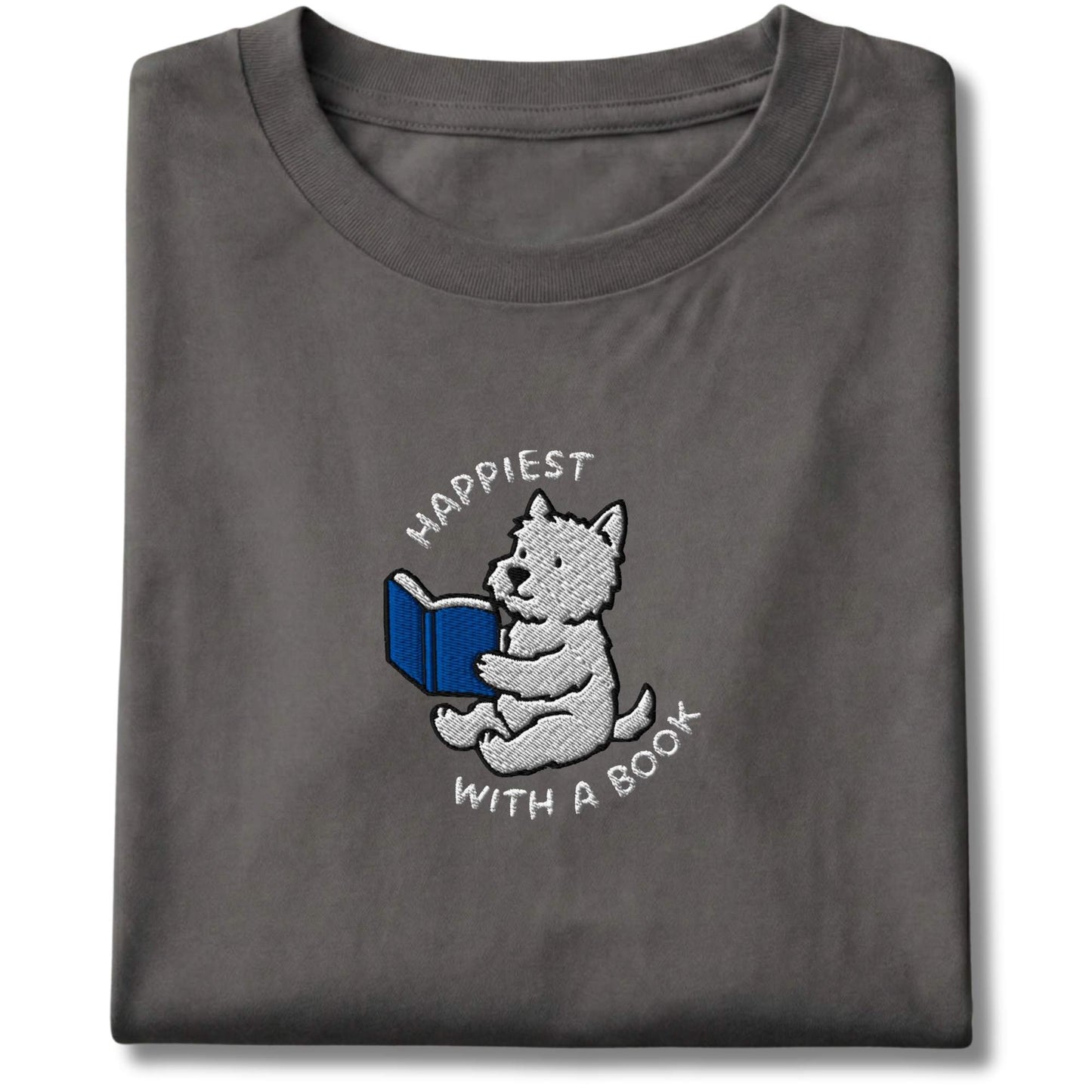 Embroidered Westie With A Book Tee