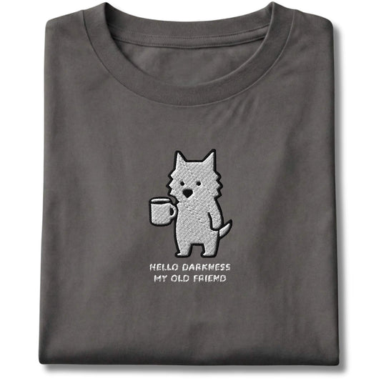 Embroidered Westie Hello Darkness My Old Friend Tee