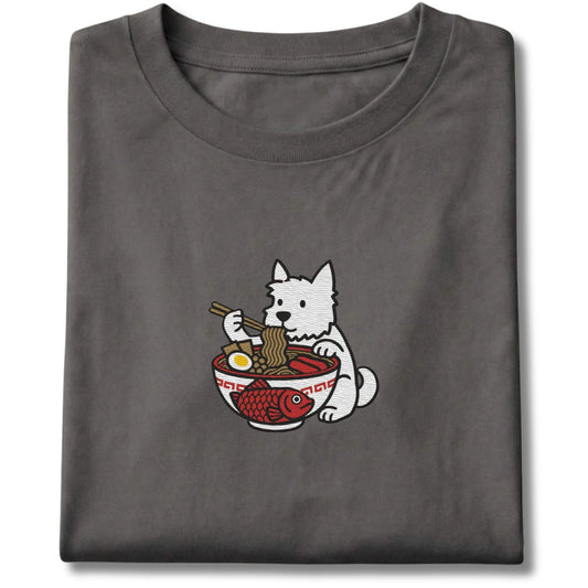 Embroidered Westie Eating Ramen Tee